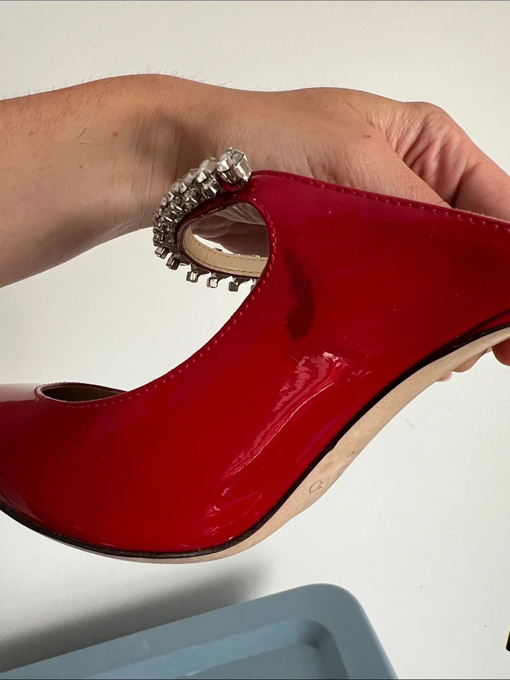 Jimmy Choo bing 100 red patent leather crystal embellished pointed toe pumps 37 - Picture 8 of 8